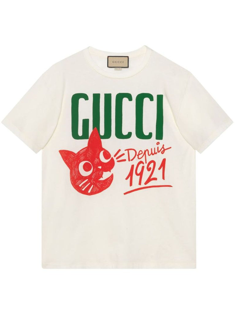 White Logo Print Cotton T-shirt