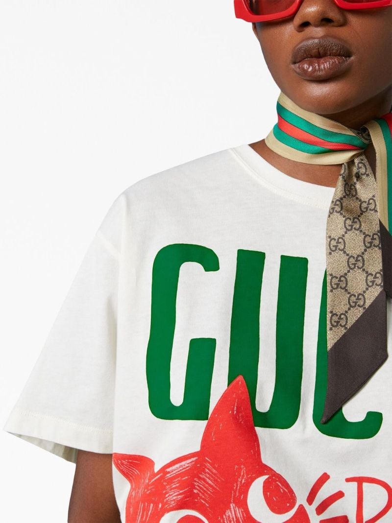 White Logo Print Cotton T-shirt