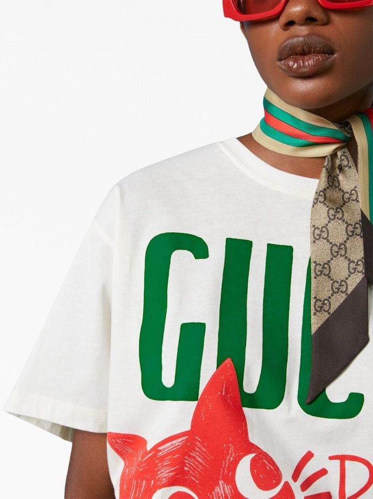 White Logo Print Cotton T-shirt