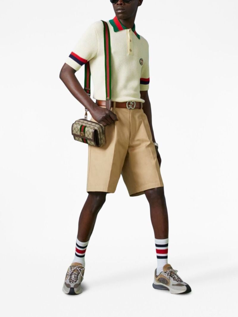 Neutral Embroidered Patch Cotton Bermuda Shorts