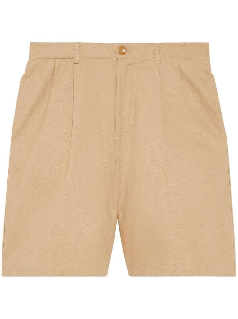 Neutral Embroidered Patch Cotton Bermuda Shorts
