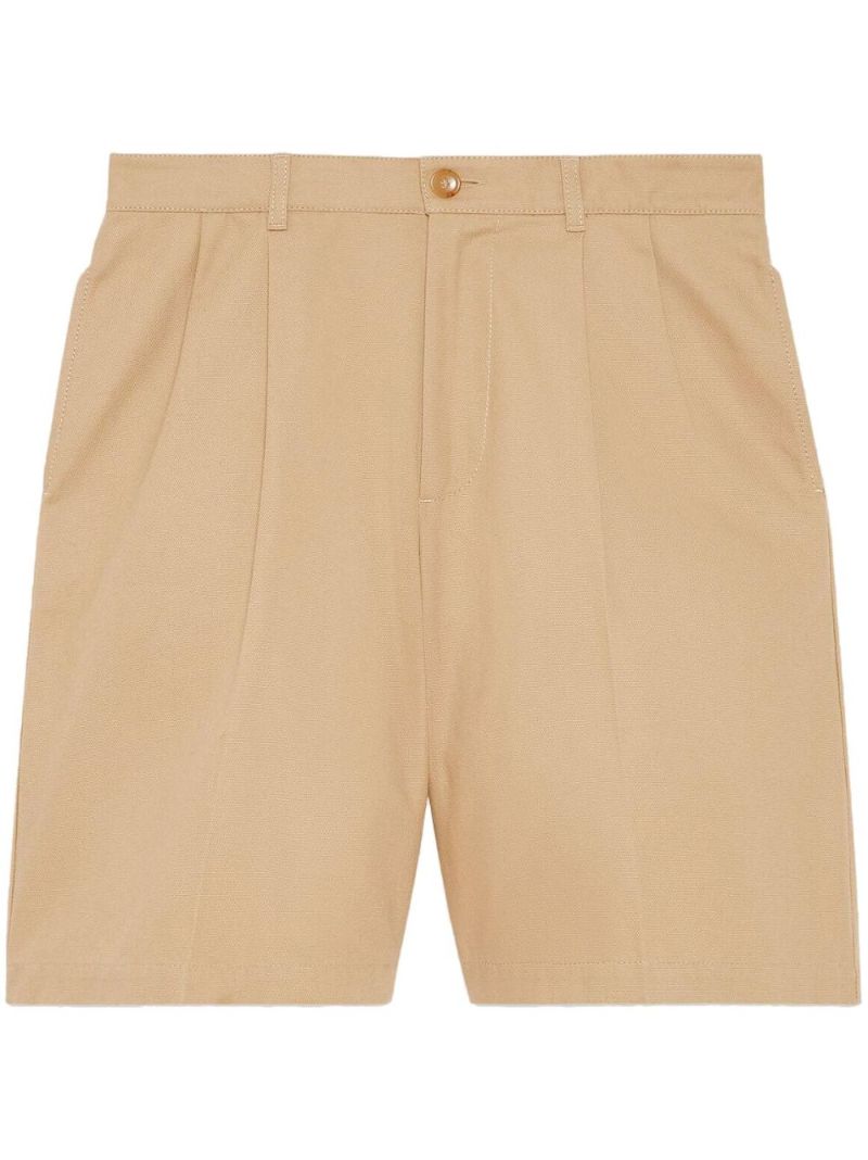Neutral Embroidered Patch Cotton Bermuda Shorts