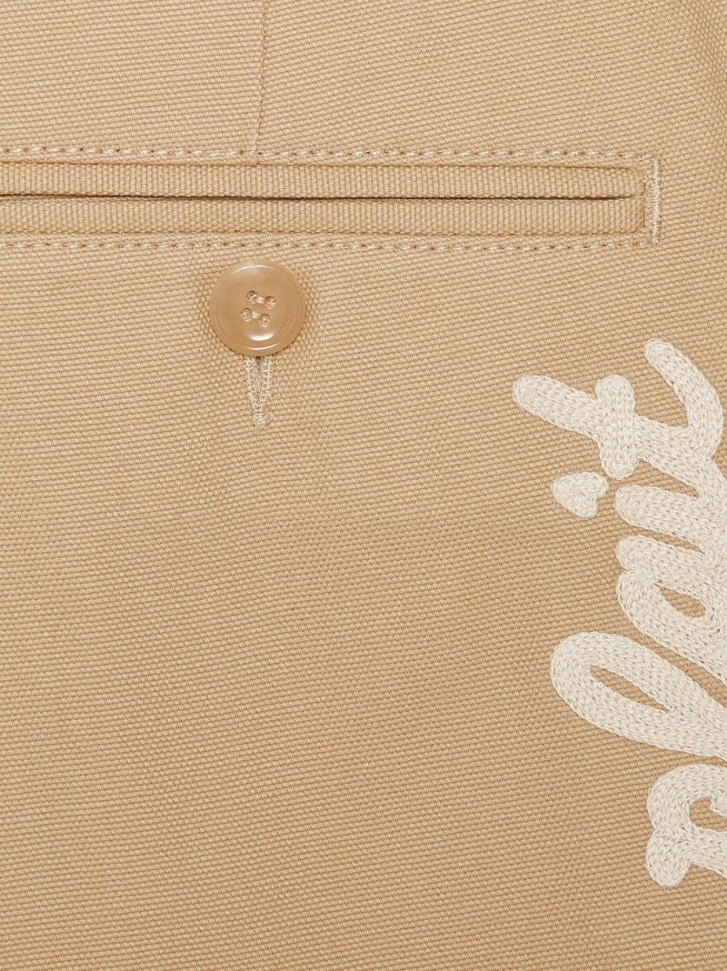 Neutral Embroidered Patch Cotton Bermuda Shorts