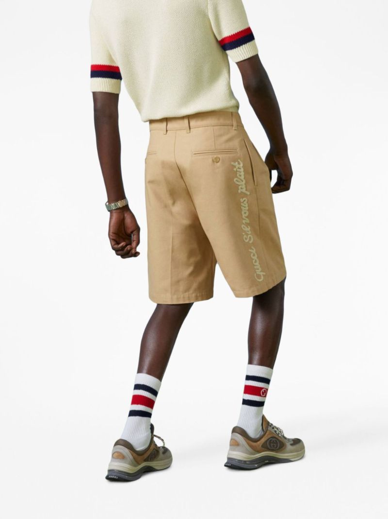 Neutral Embroidered Patch Cotton Bermuda Shorts