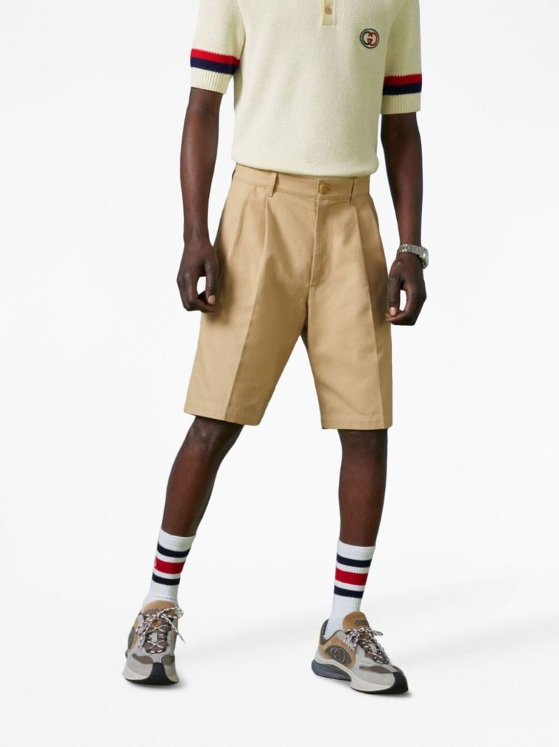 Neutral Embroidered Patch Cotton Bermuda Shorts