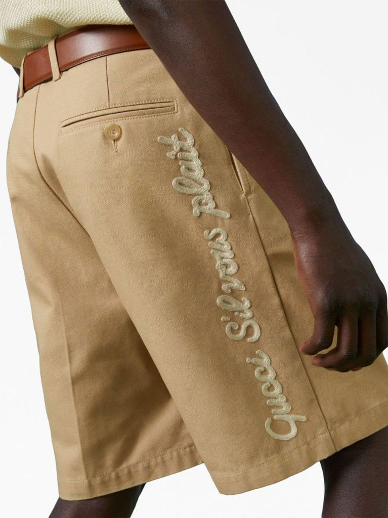 Neutral Embroidered Patch Cotton Bermuda Shorts
