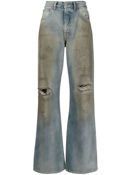 Blue Ripped Wide Leg Jeans