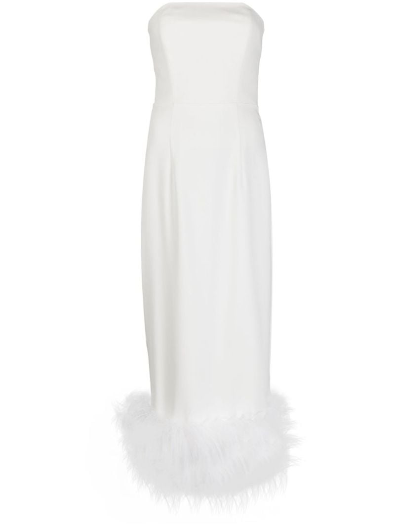 White Minelli Feather Trim Midi Dress