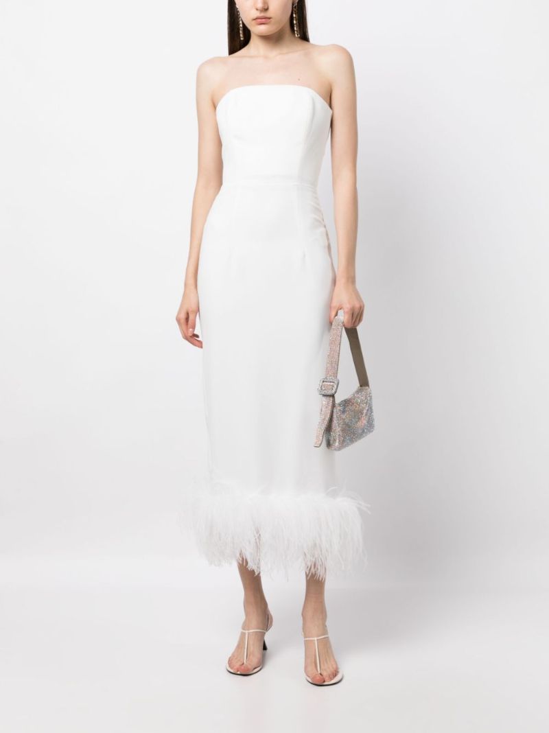 White Minelli Feather Trim Midi Dress