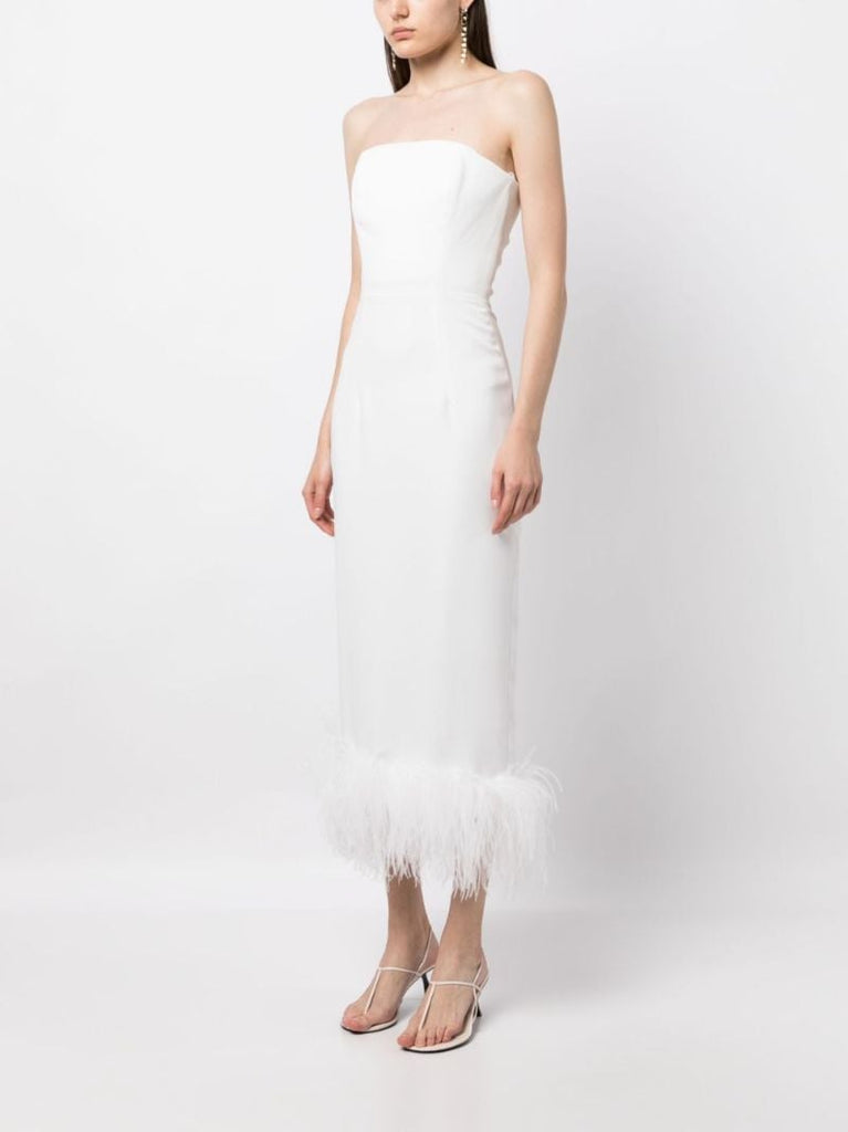 White Minelli Feather Trim Midi Dress