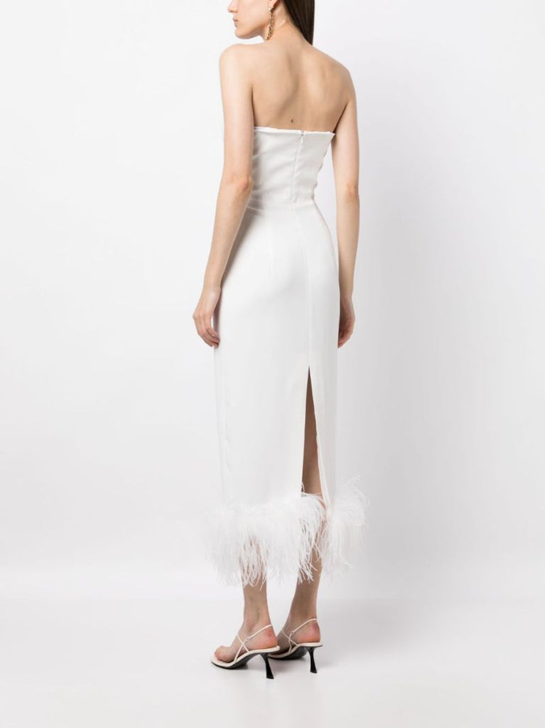 White Minelli Feather Trim Midi Dress