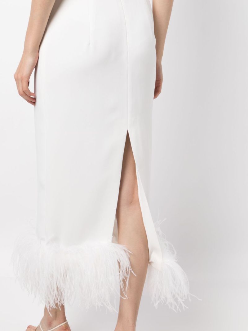 White Minelli Feather Trim Midi Dress