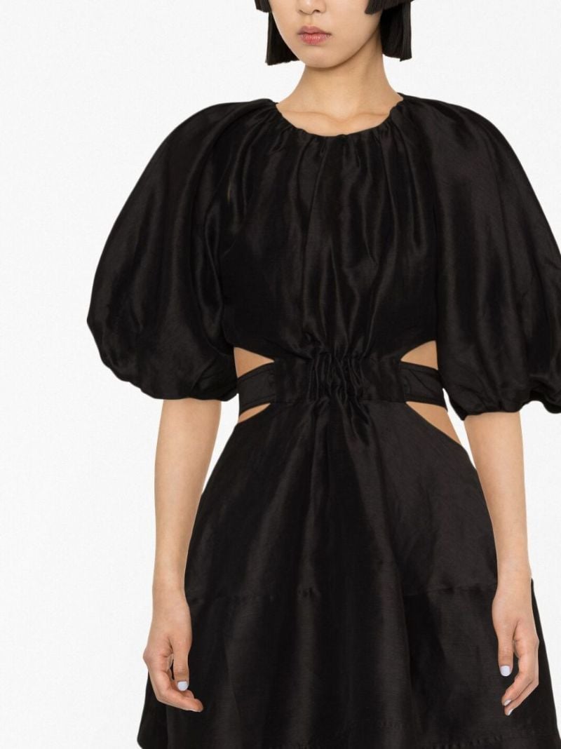 Black Mimosa Puff Sleeve Cut-out Mini Dress