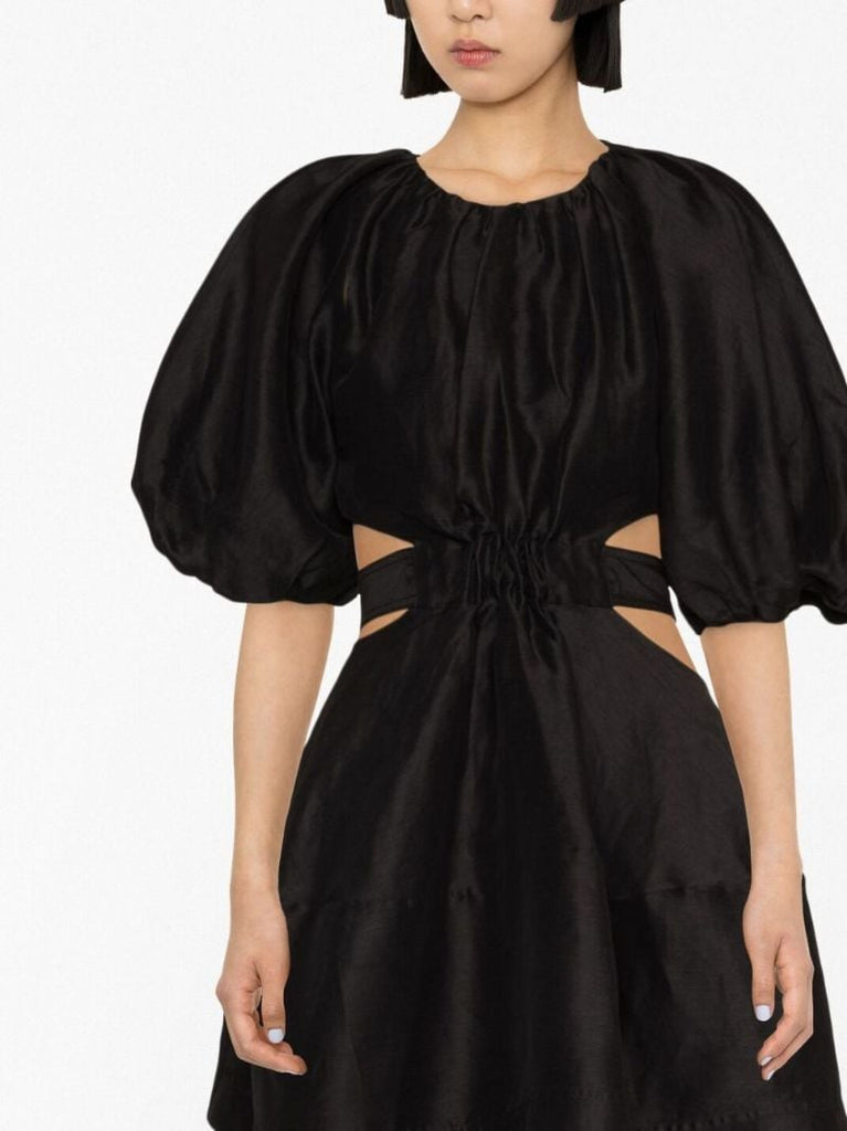 Black Mimosa Puff Sleeve Cut-out Mini Dress