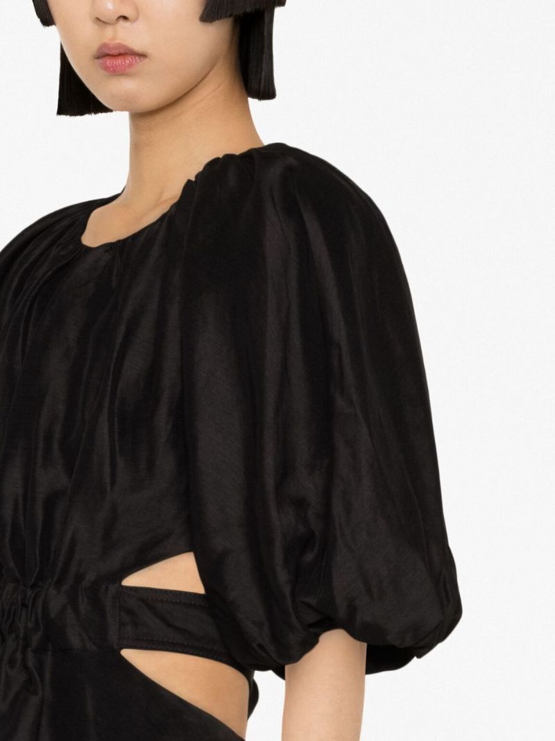 Black Mimosa Puff Sleeve Cut-out Mini Dress