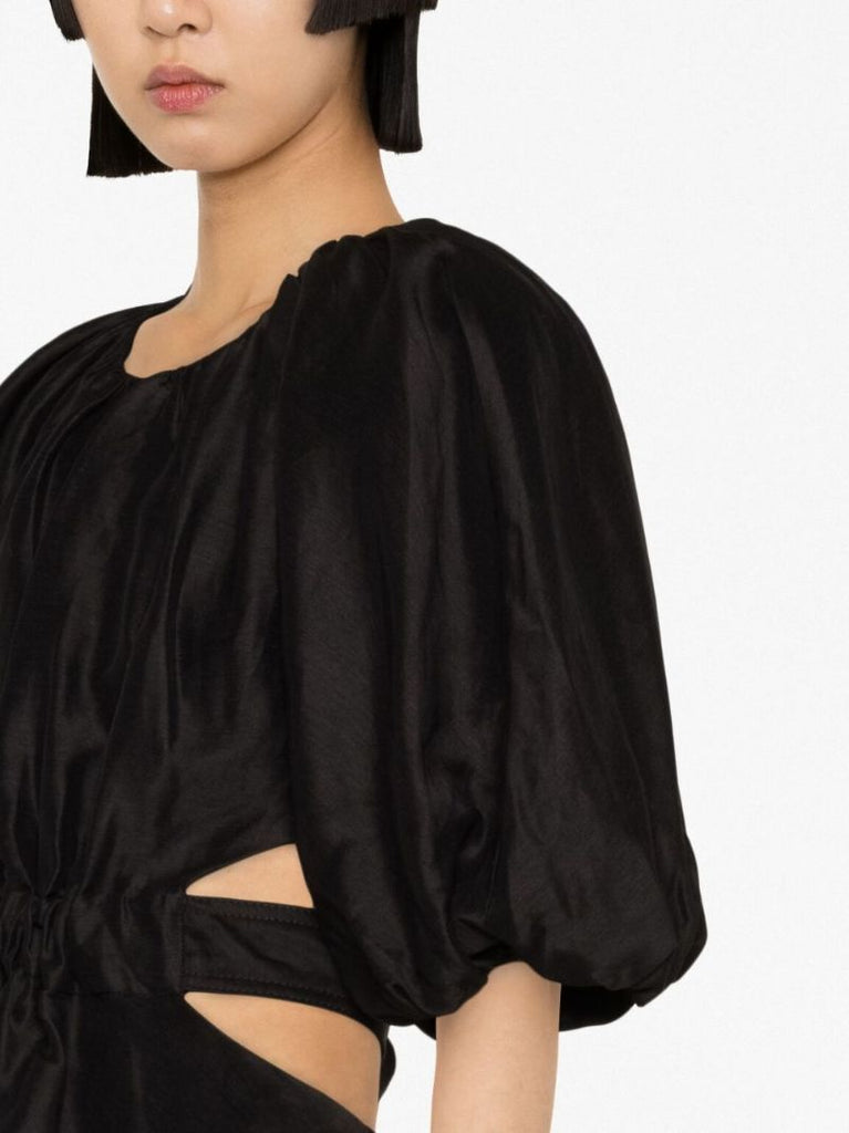 Black Mimosa Puff Sleeve Cut-out Mini Dress