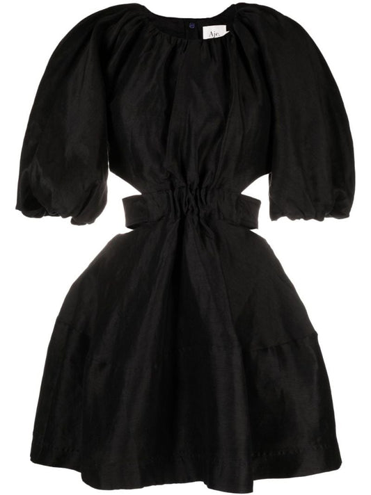 Black Mimosa Puff Sleeve Cut-out Mini Dress