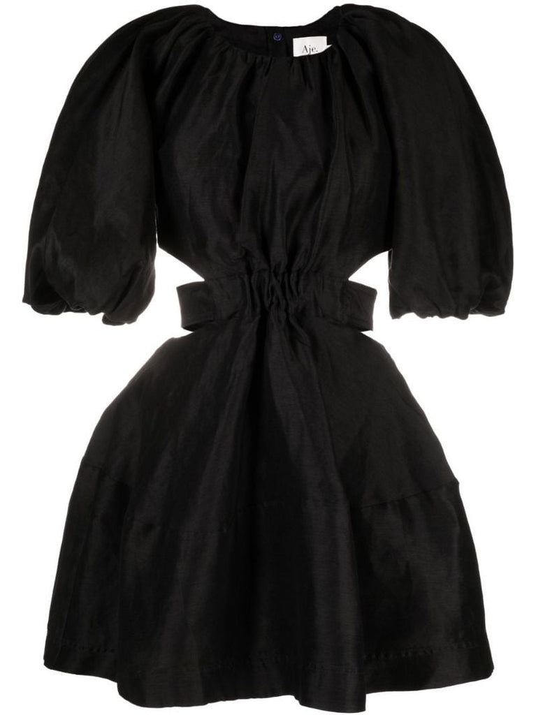 Black Mimosa Puff Sleeve Cut-out Mini Dress