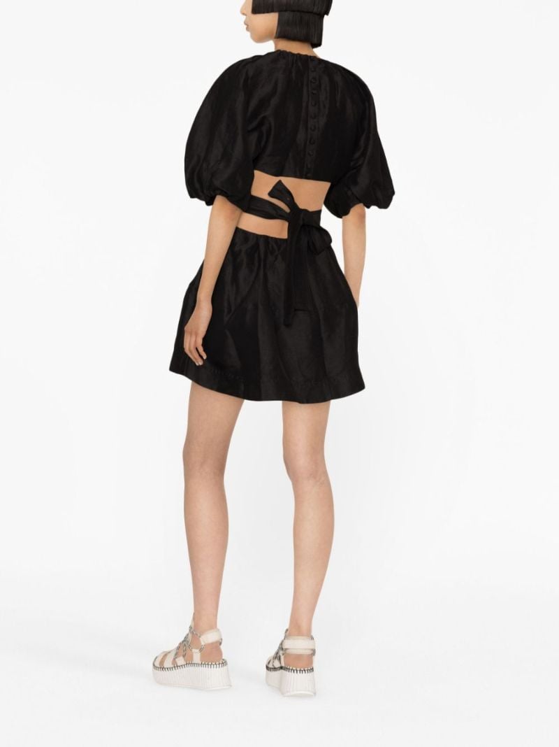 Black Mimosa Puff Sleeve Cut-out Mini Dress