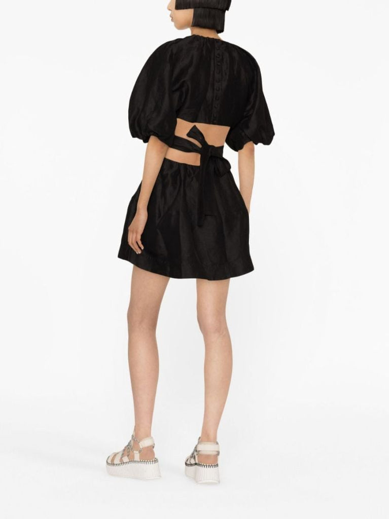 Black Mimosa Puff Sleeve Cut-out Mini Dress