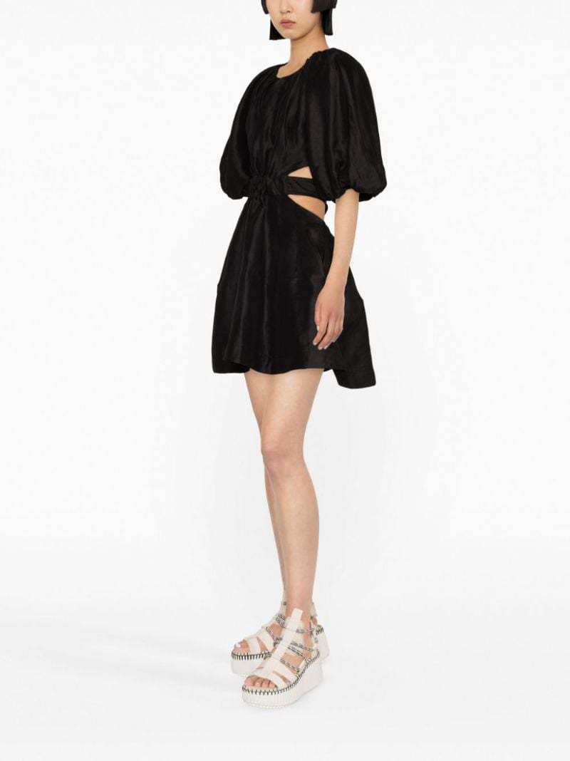 Black Mimosa Puff Sleeve Cut-out Mini Dress