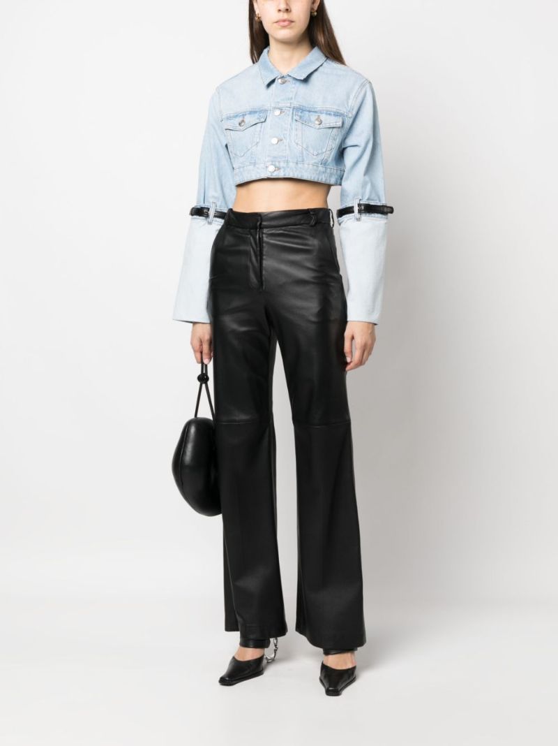 Blue Belted-sleeve Cropped Denim Jacket