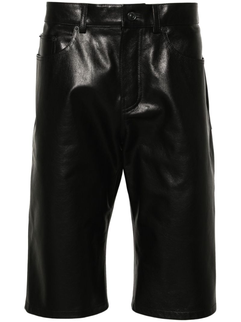 Black Logo-debossed Leather Shorts