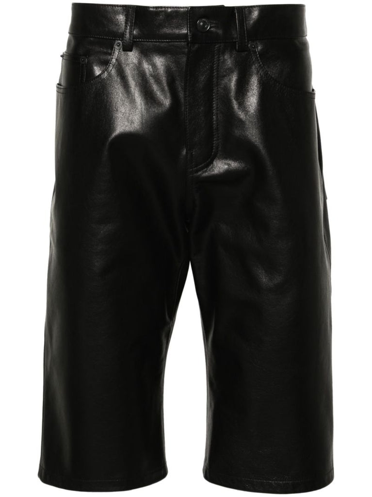 Black Logo-debossed Leather Shorts