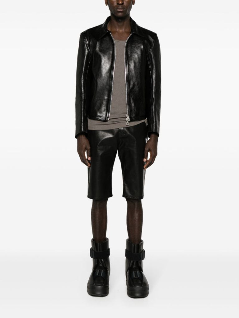 Black Logo-debossed Leather Shorts