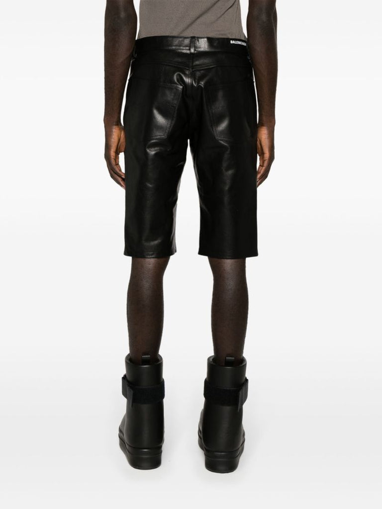 Black Logo-debossed Leather Shorts