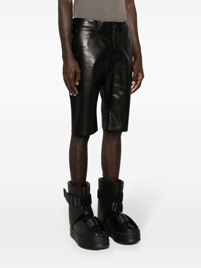 Black Logo-debossed Leather Shorts