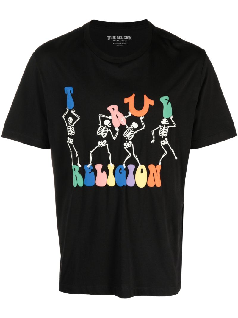 Black Rue Bone Skeleton Logo Print T-shirt