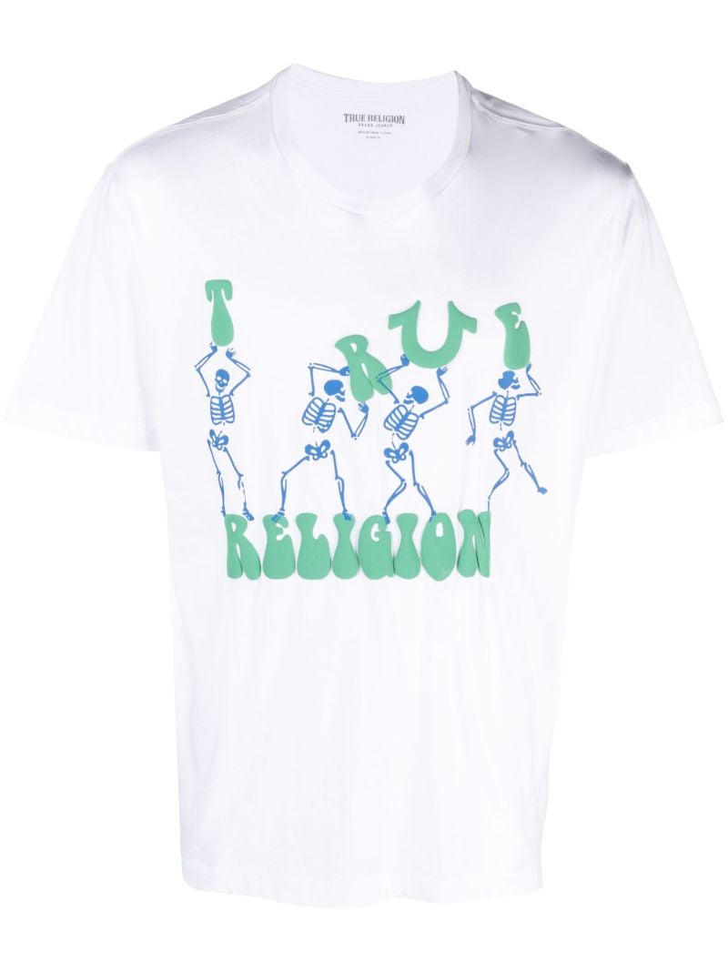 White True Bone Skeleton Logo Print T-shirt