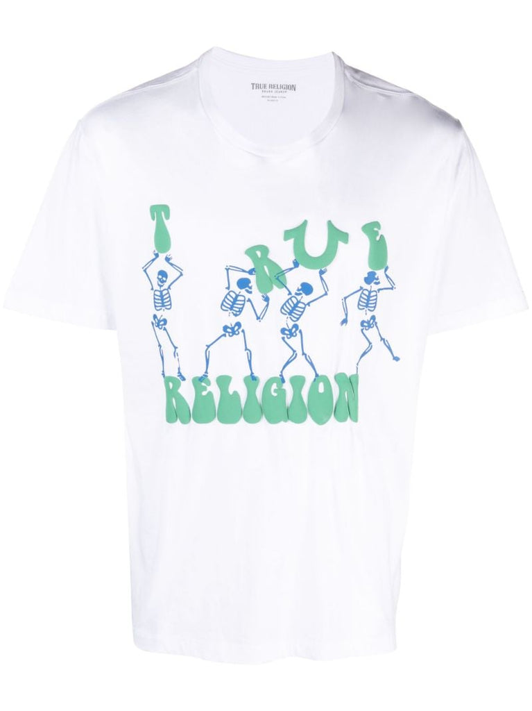White True Bone Skeleton Logo Print T-shirt
