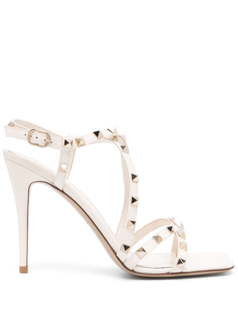 White Rockstud 100 Leather Sandals