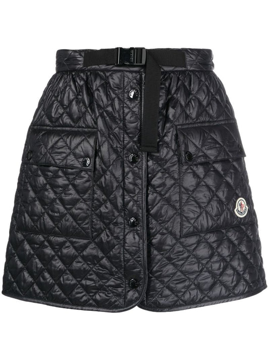 Black Quilted A-line Skirt