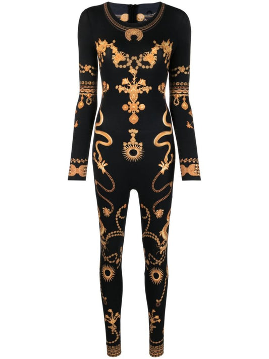 Black Ornament Jewelry Print Jumpsuit