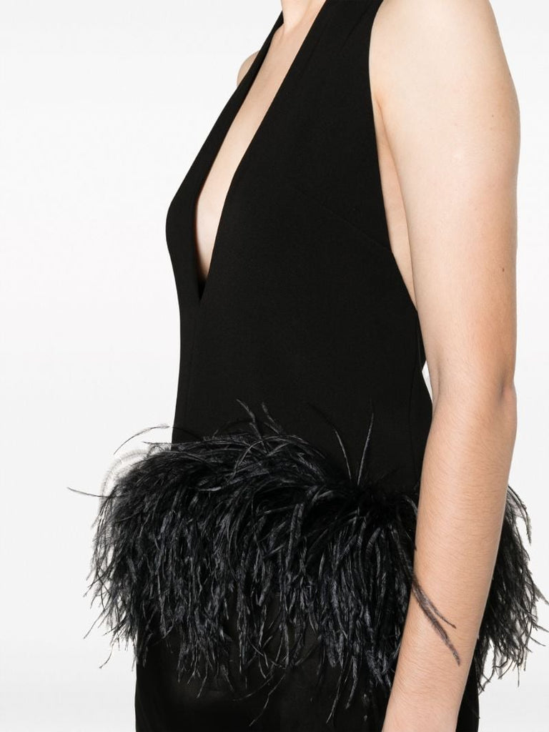 Black Salina Feather-trimmed Top