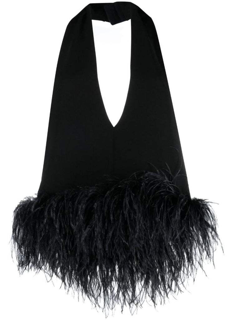 Black Salina Feather-trimmed Top