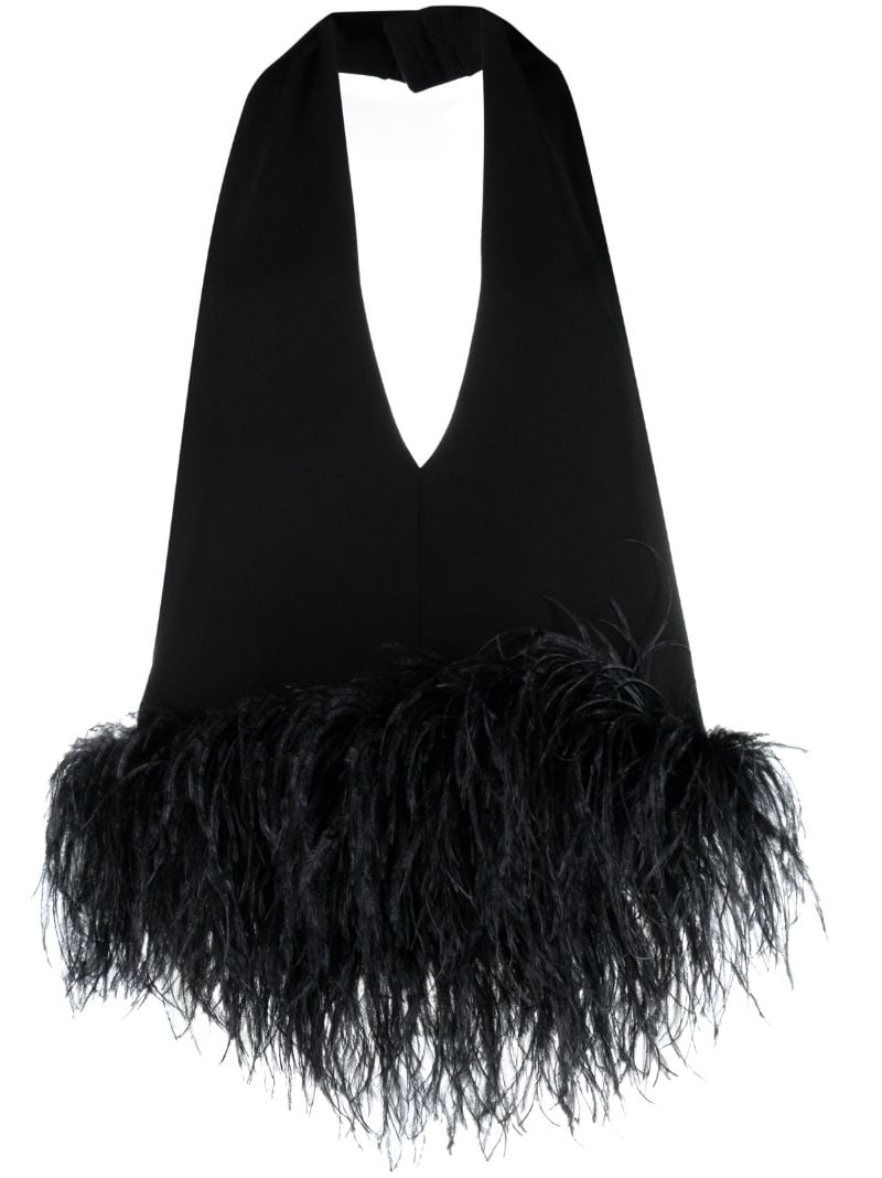 Black Salina Feather-trimmed Top
