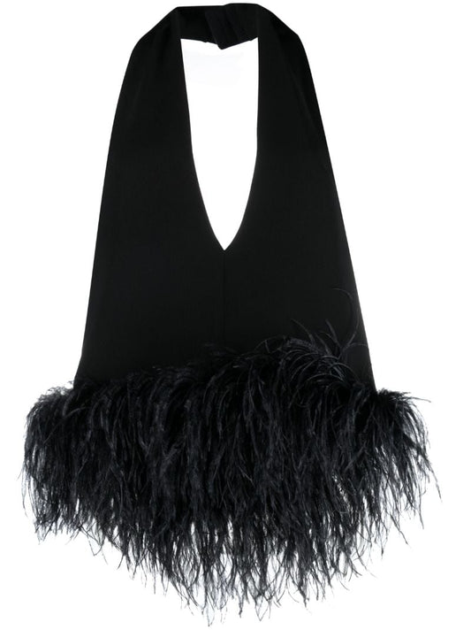 Black Salina Feather-trimmed Top