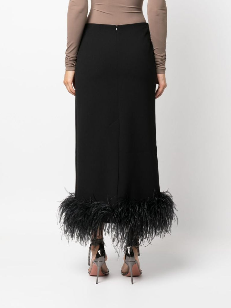 Black Petya Feather-trim Skirt