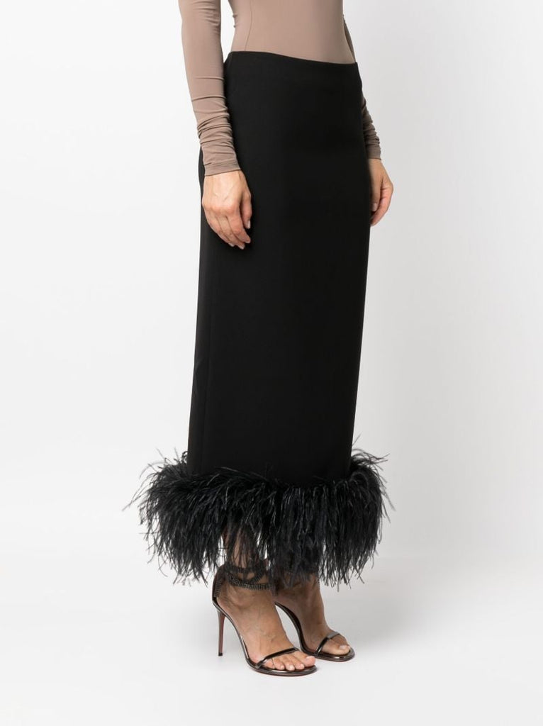 Black Petya Feather-trim Skirt