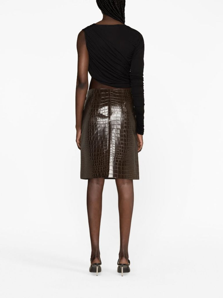 Brown Wile Leather Midi Skirt