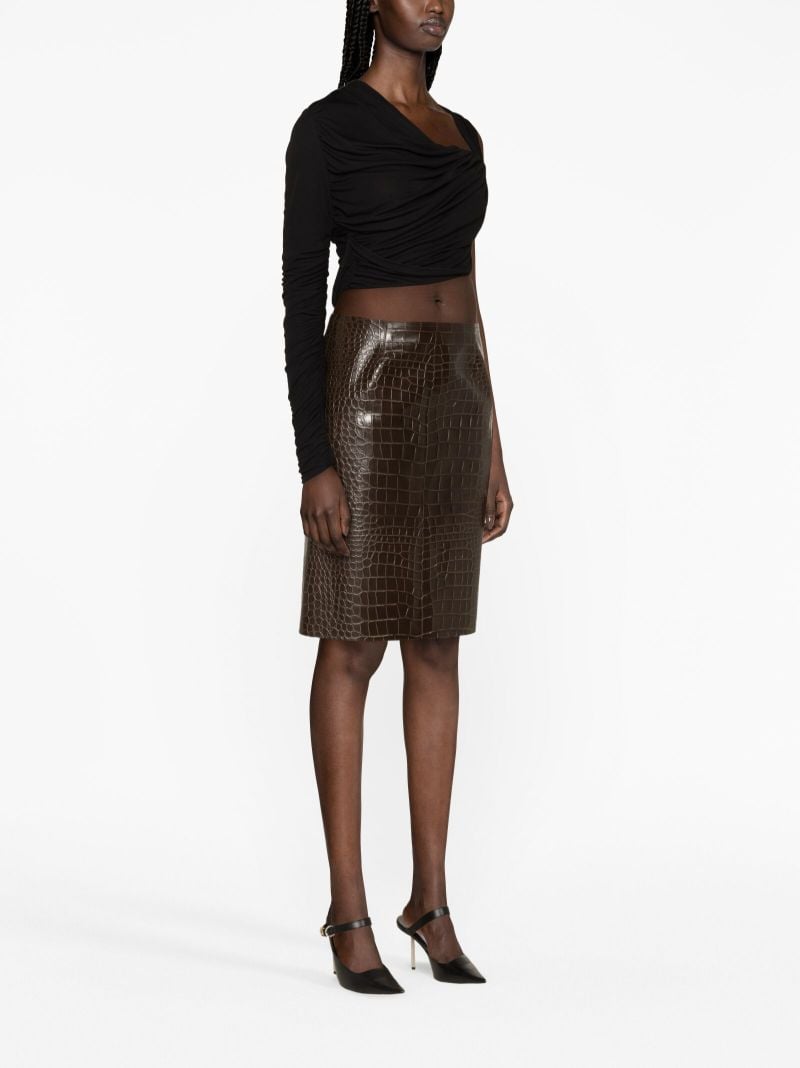 Brown Wile Leather Midi Skirt