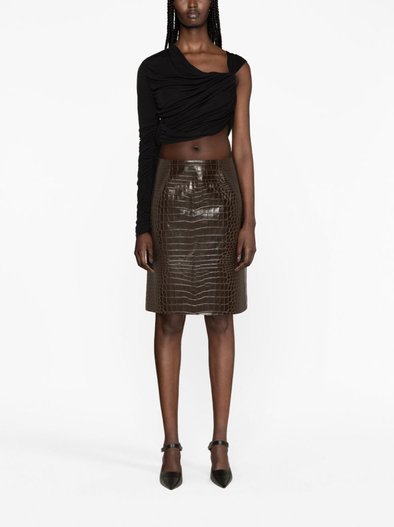 Brown Wile Leather Midi Skirt