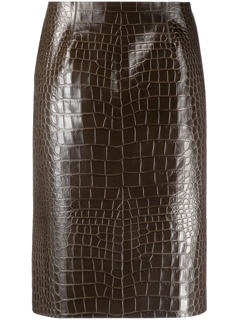 Brown Wile Leather Midi Skirt