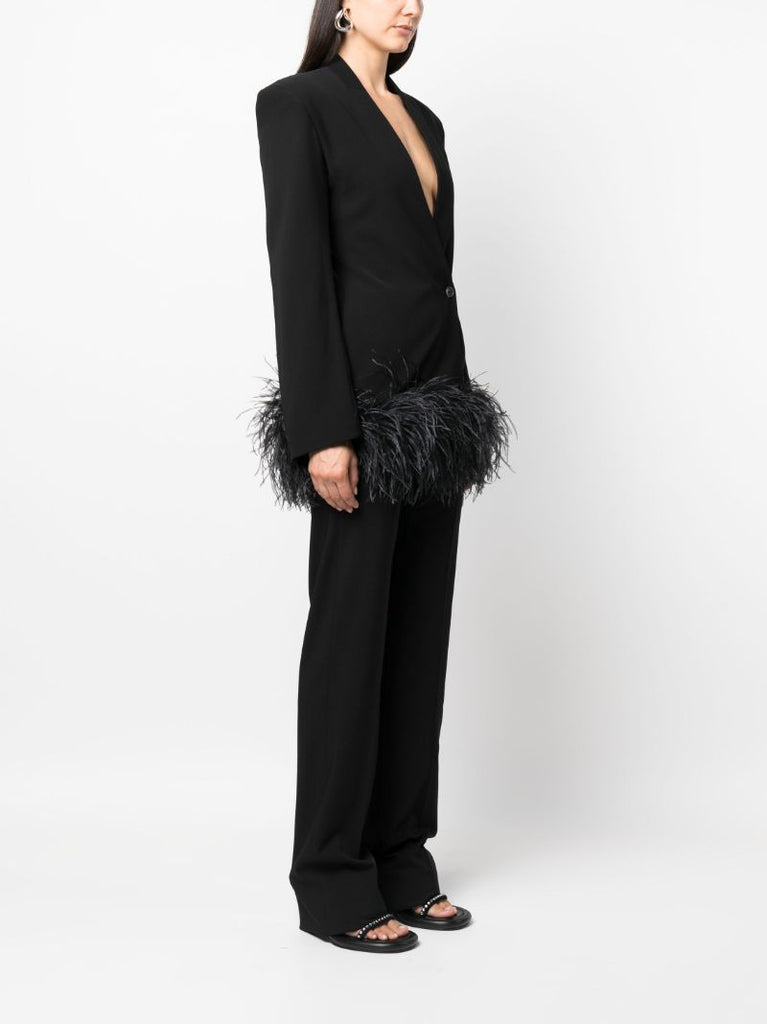 Black Elinor Feather-trim Blazer