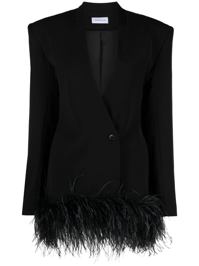 Black Elinor Feather-trim Blazer
