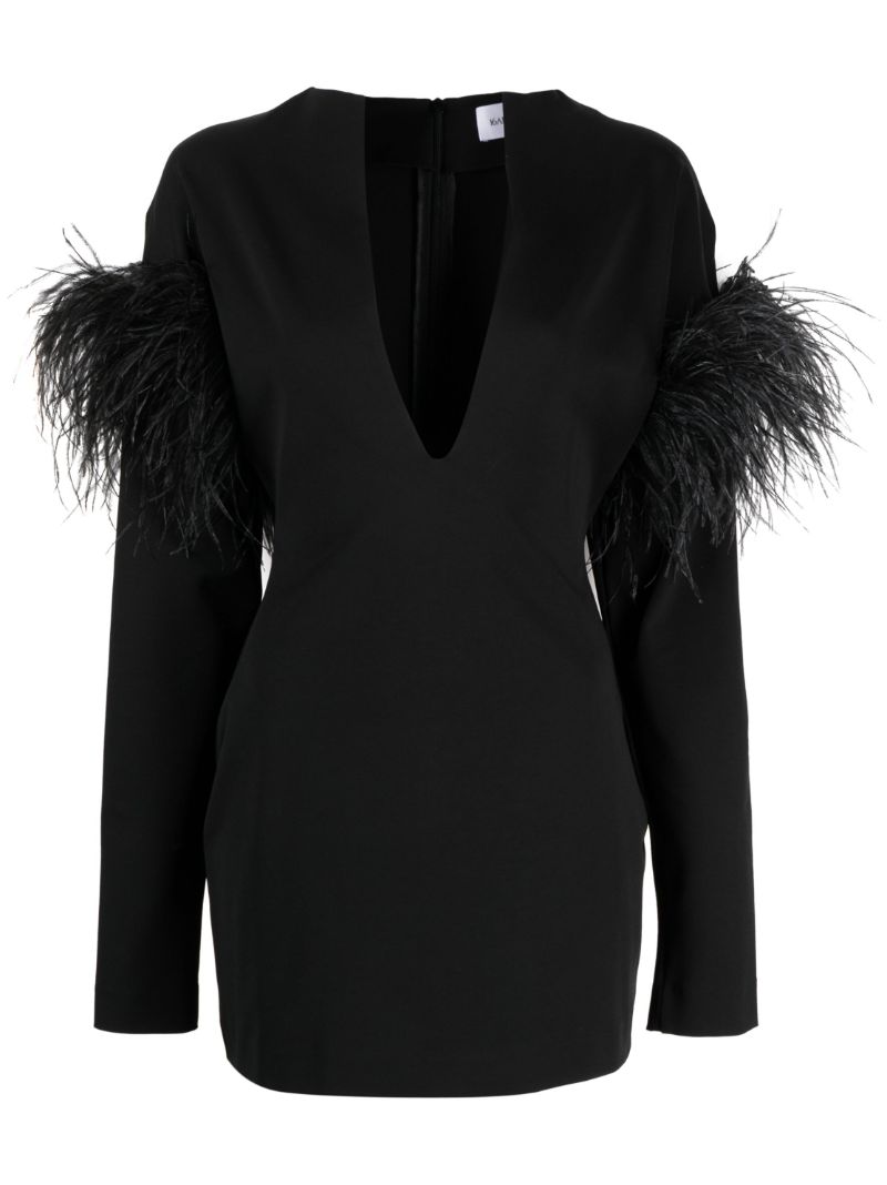 Black Runa Feather-trim Mini Dress